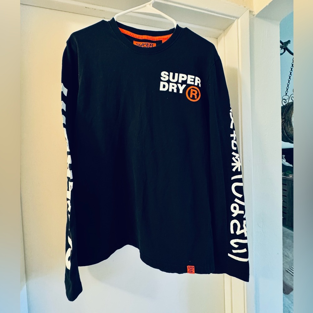 Superdry Black Tee with Bright Orange Logo Patch